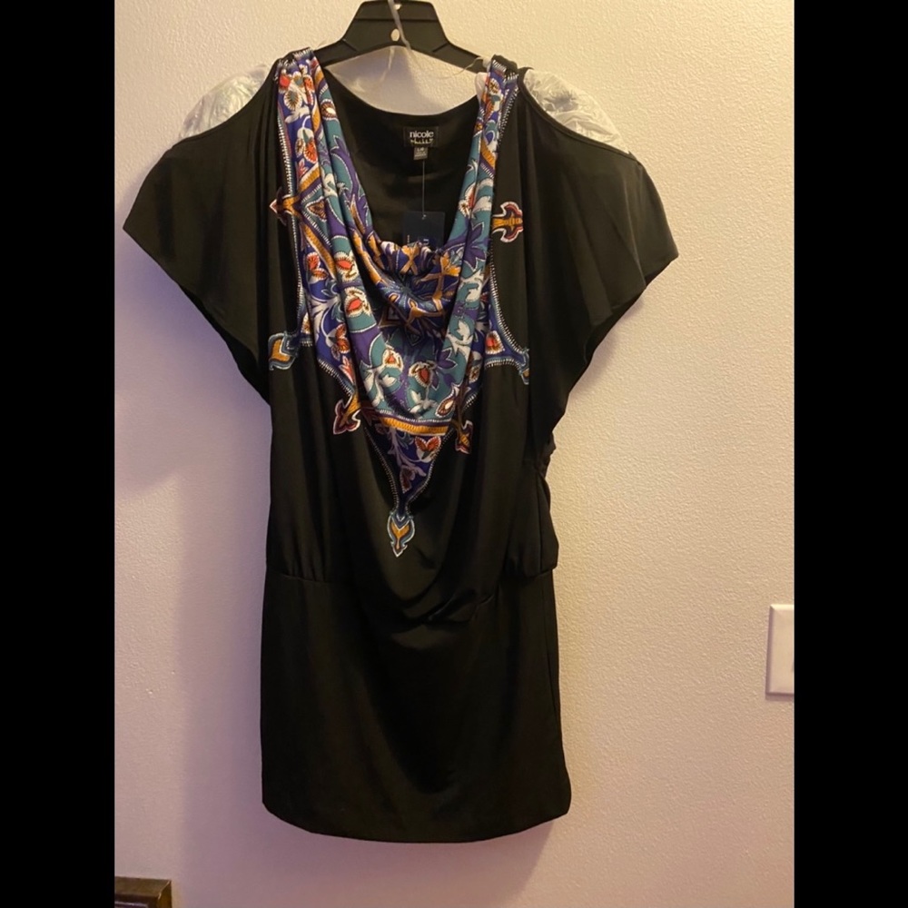 Nicole Miller Black Open Shoulder Stretch Dress